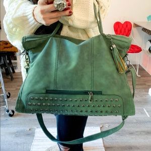 GREEN Faux Suede Studded Bag